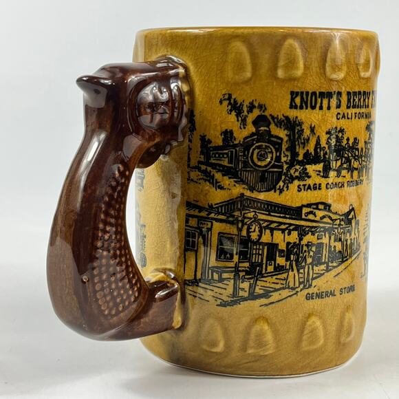 Knotts Berry Farm Souvenir Mug Beer Coffee Glazed Cup California Gun Handle 80s - Picture 6 of 9